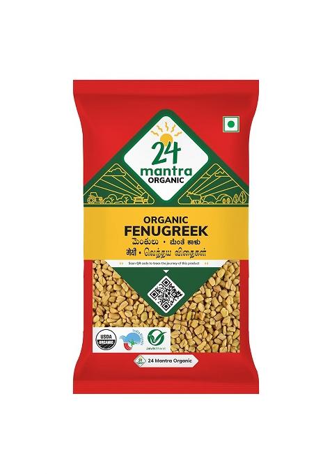 24 Mantra Organic Fenugreek Seeds/Methi Dana/Menthi Ginja - 100Gms | Pack Of 1 100% Chemical Free & Pesticides