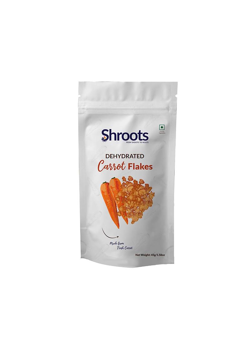 Shroots Dehydrated Carrot Flakes | 100% Natural & Machine-Dried No Preservatives, Nutrient-Rich Pure Vegetarian Ideal For Soups, Curries, Baking Instant Cooking 45G Each (Pack Of 1)