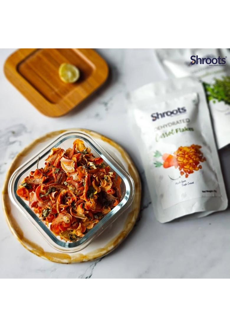Shroots Dehydrated Carrot Flakes | 100% Natural & Machine-Dried No Preservatives, Nutrient-Rich Pure Vegetarian Ideal For Soups, Curries, Baking Instant Cooking 45G Each (Pack Of 1)
