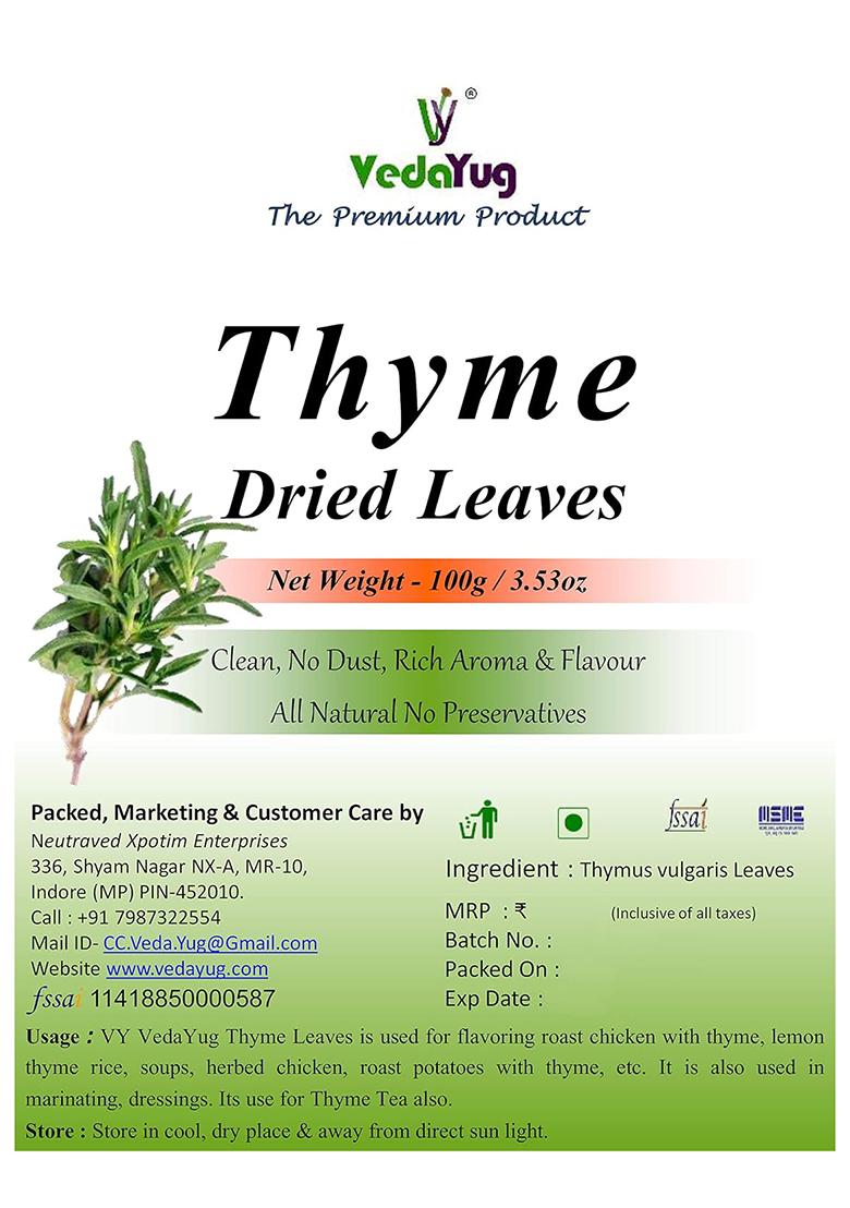 Vy Vedayug Thyme Leaves 100G, For Seasoning, Italian, Sauces, Salad, Sandwiches, Pizza, Healthy Dried Herbs Herbal Tea Cough And Cold- 100G