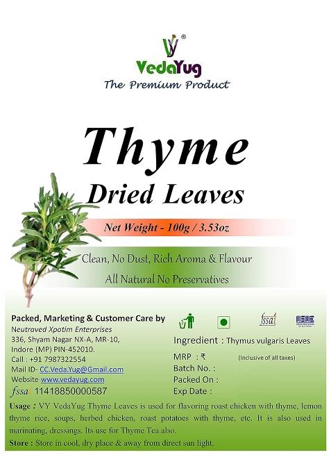 Vy Vedayug Thyme Leaves 100G, For Seasoning, Italian, Sauces, Salad, Sandwiches, Pizza, Healthy Dried Herbs Herbal Tea Cough And Cold- 100G