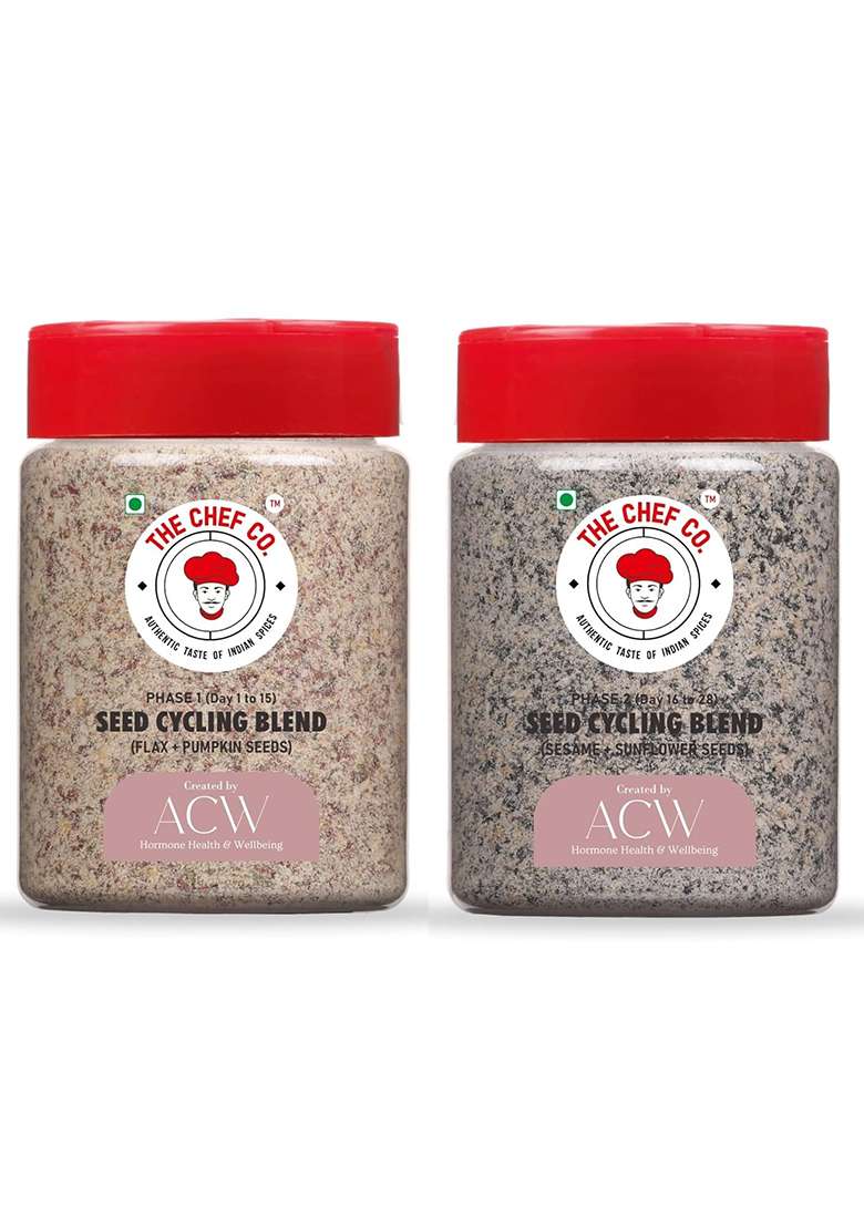 The Chef Co. & Acw Combo Of Phase 1 (150Gm) And 2 (130Gm) | Seed Cycling Mix Flax Seeds Pumpkin Blend Sesame Sunflower 100% Natural Healthy Snack - Indya