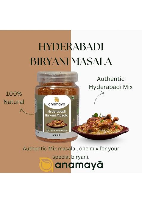 Anamaya Hyderabadi Biryani Masala Powder 100G | Authentic Spice Blend For Veg & Non-Veg Biryani, Pulao No Preservatives, Just Add Salt Ready-To-Use Mix