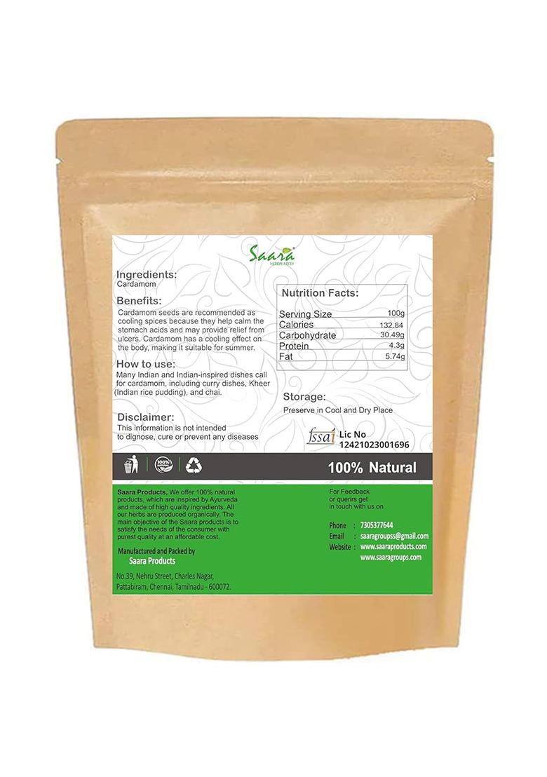 Saara Herbal Fresh Cardamom Seeds, 50G, Elaichi Dana, Elakkai Vidhai, Velchi Seed, (Pack Of 1 X 50Gm)