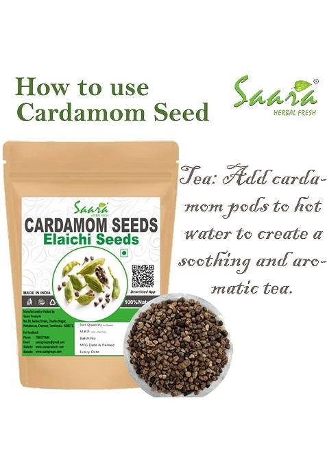 Saara Herbal Fresh Cardamom Seeds, 50G, Elaichi Dana, Elakkai Vidhai, Velchi Seed, (Pack Of 1 X 50Gm)