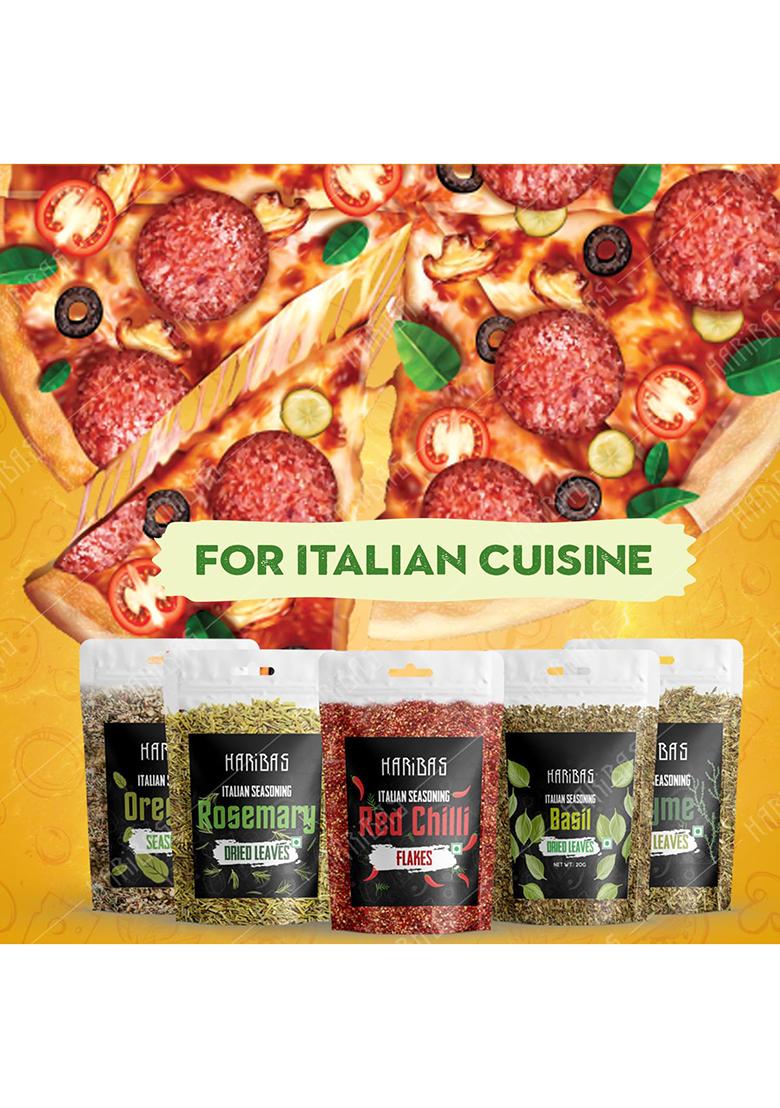 Haribas Seasonings Herbs & Spices Thyme, Basil, Chilli Flakes, Oregano Rosemary 20Gm Each | Mixed
