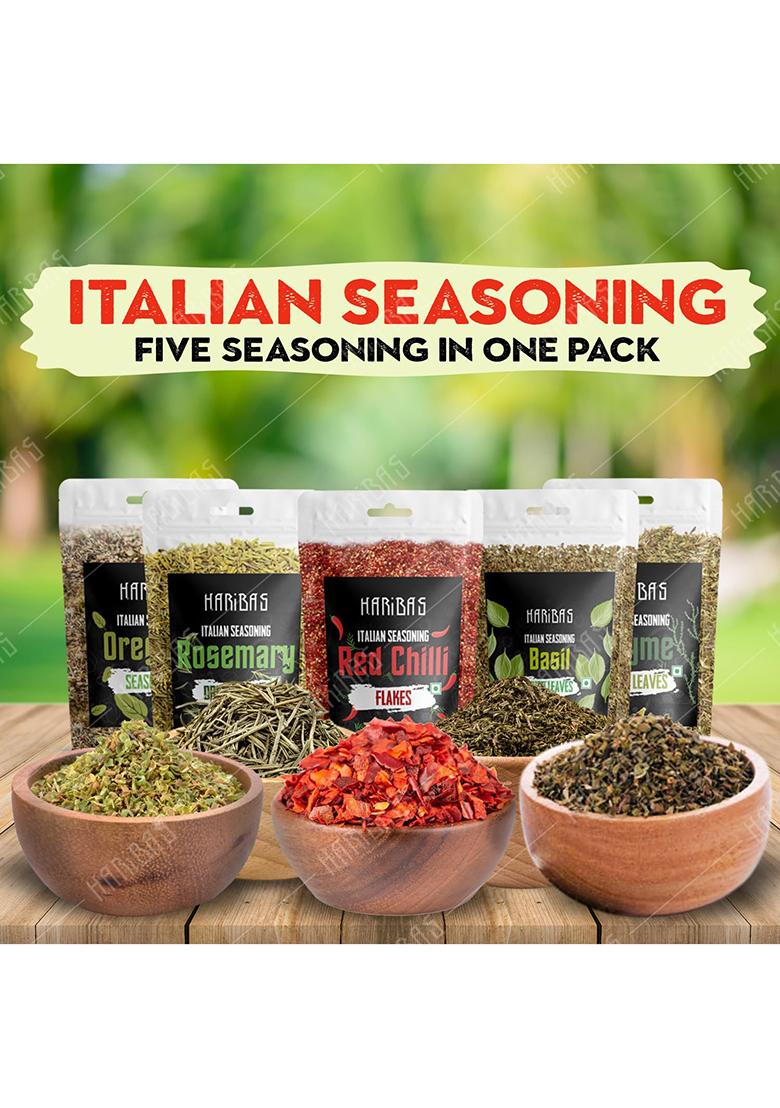 Haribas Seasonings Herbs & Spices Thyme, Basil, Chilli Flakes, Oregano Rosemary 20Gm Each | Mixed