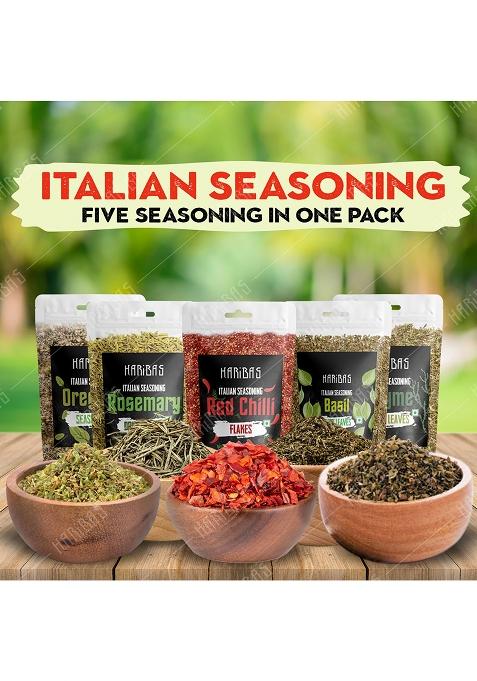 Haribas Seasonings Herbs & Spices Thyme, Basil, Chilli Flakes, Oregano Rosemary 20Gm Each | Mixed