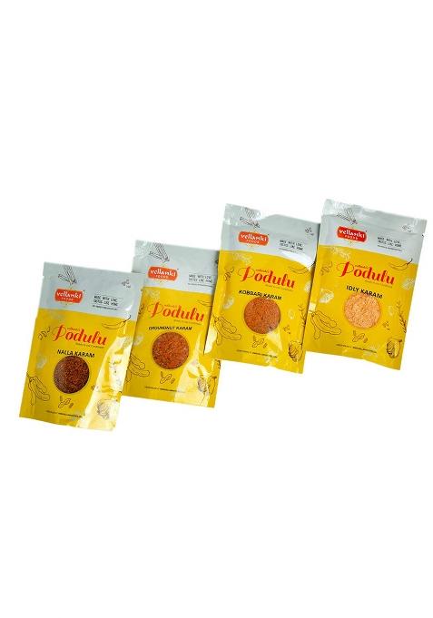 Vellanki Foods Powders Nalla Karam(100Gms),Idli Karam(100Gms),Karivepaku Karam(100Gms),Palli Karam(100Gms) Combo Pack Of 4