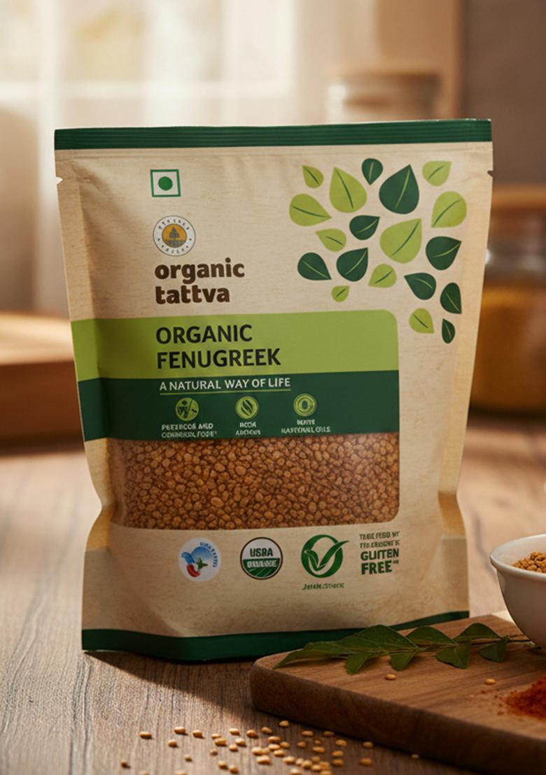 Organic Tattva Fenugreek Seeds 100Gm | Methi Dana Whole Indian Spice Fresh Natural Seed For Cooking, Pickles & Seasoning