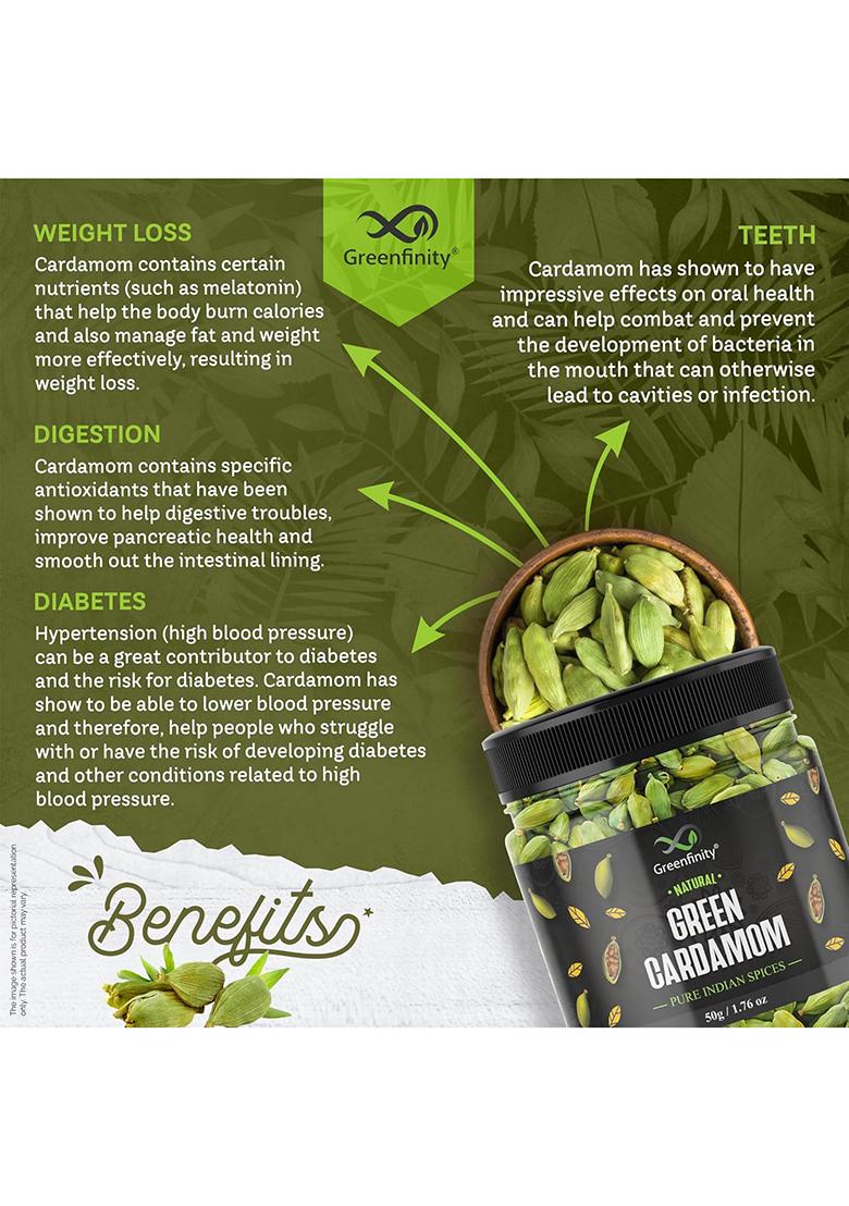 Greenfinity Whole Green Cardamom (Elaichi) 100G | 8 Mm Bold Size Premium Grade Aromatic Non-Gmo Fresh & Large Pods For Cooking, Baking Tea [50G X 2]