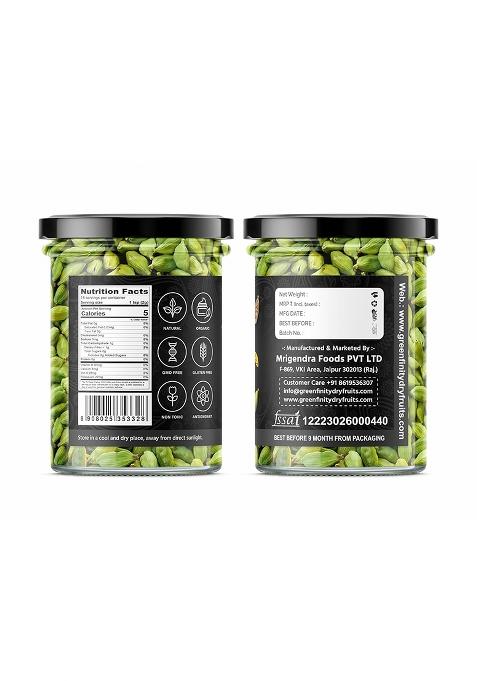 Greenfinity Whole Green Cardamom (Elaichi) 100G | 8 Mm Bold Size Premium Grade Aromatic Non-Gmo Fresh & Large Pods For Cooking, Baking Tea [50G X 2]