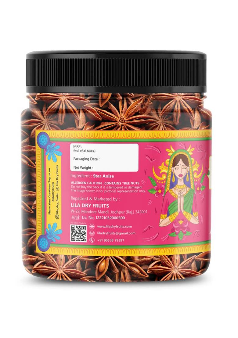 Lila Dry Fruits Star Anise 100 Grams | Aromatic And Flavorful Dried Pods For Cooking Baking Indian Whole Spices Kitchen Chakri Phool Khada Masala Perfect Gifting