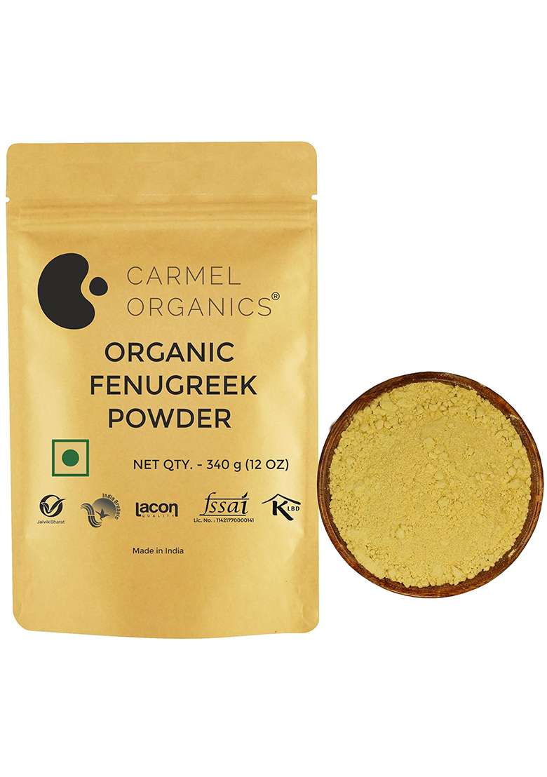 Carmel Organics Fenugreek Seed/Methi Seeds (Powder, 340 Grams) | Trigonella Foenum-Graecum Used For Your Hair & Health Care Jaivik Bharat Certified Menthya,Venthayam,Menthulu Powder - Indya