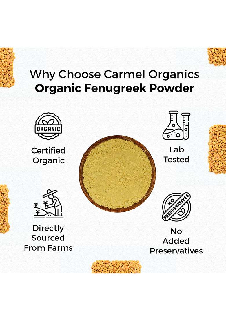 Carmel Organics Fenugreek Seed/Methi Seeds (Powder, 340 Grams) | Trigonella Foenum-Graecum Used For Your Hair & Health Care Jaivik Bharat Certified Menthya,Venthayam,Menthulu Powder - Indya
