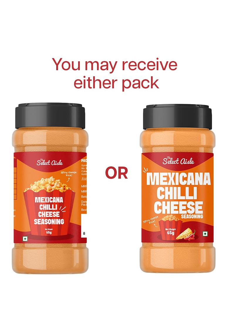 The Select Aisle Mexicana Chilli Cheese Seasoning 65G | Perfect For Popcorn, Nachos, Fries, Pasta & Dips Spicy Cheddar Flavor Ready-To-Sprinkle Vegetarian Theatre-Style Popcorn Powder