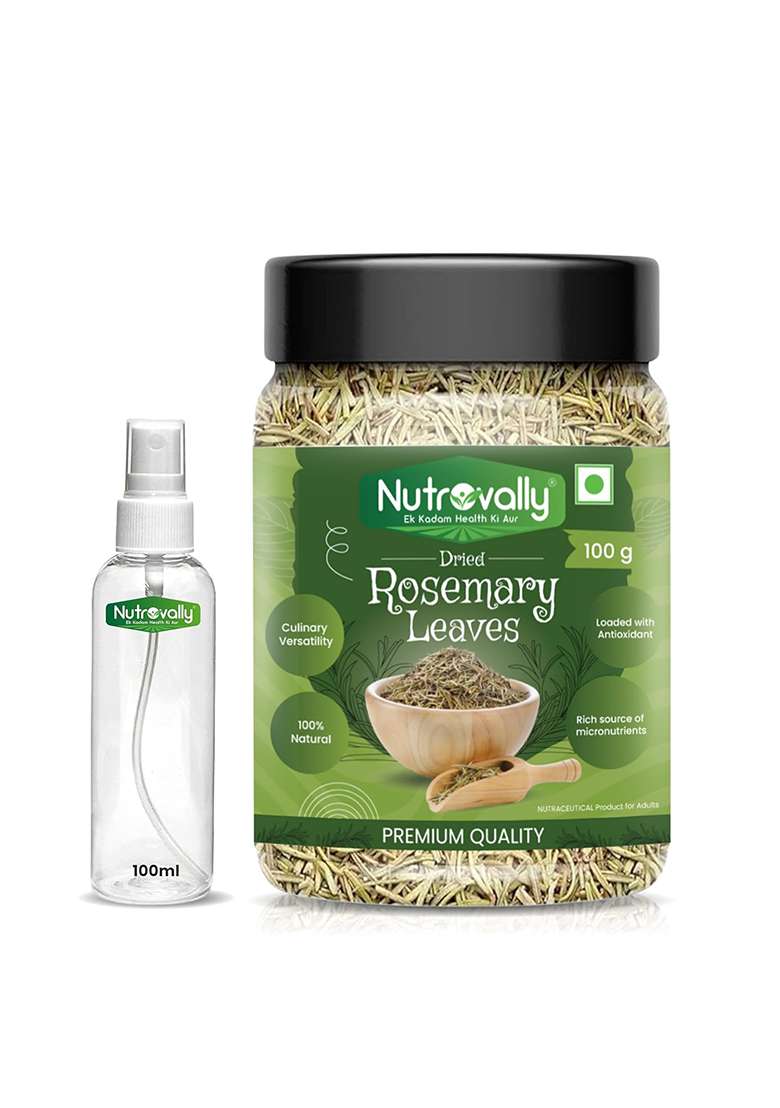 Nutrovally Rosemary Leaves 100G|For Seasoning & Helps In Hair Growth|100% Natural Dried Leaves|Food Grade With Mist Spray| Organic Dry |Perfect For Pasta, Salads, Chicken, Teas, Soups - Indya