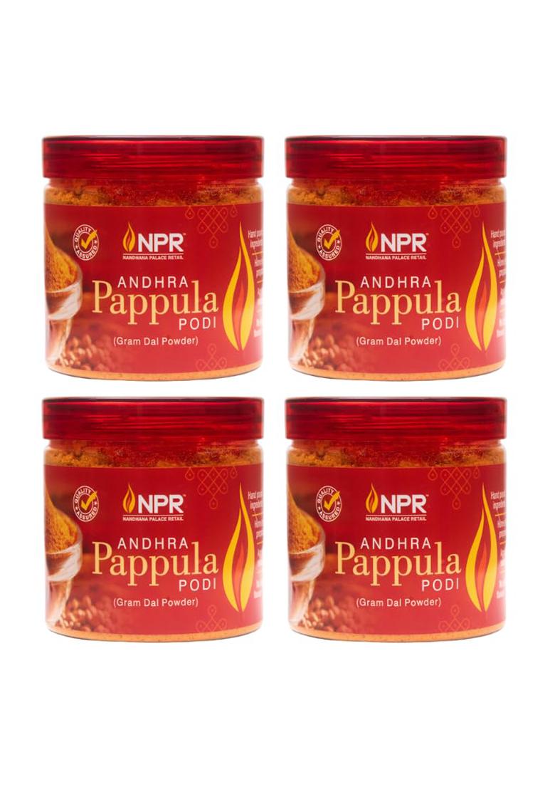 Npr Nandhana Palace Retail Andhra Pappula Podi 240G | Authentic Style Bengal Gram Chutney Powder Flavourful South Indian Spice Mix For Idli, Dosa, Appam, Rice, Chapati & Roti Pack Of 4