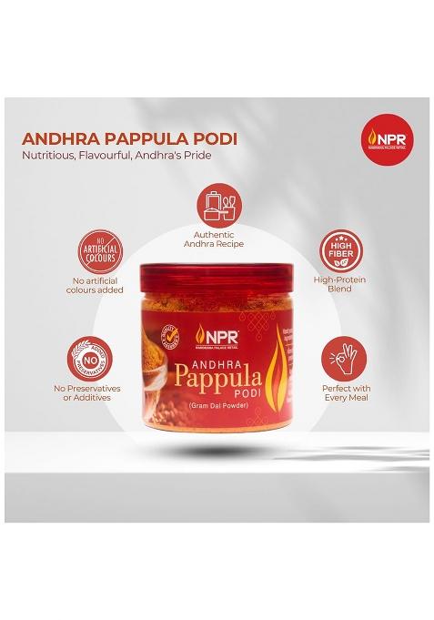 Npr Nandhana Palace Retail Andhra Pappula Podi 240G | Authentic Style Bengal Gram Chutney Powder Flavourful South Indian Spice Mix For Idli, Dosa, Appam, Rice, Chapati & Roti Pack Of 4