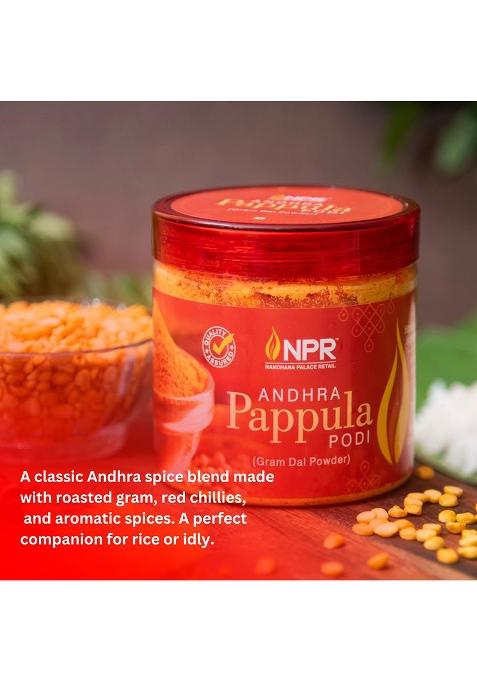 Npr Nandhana Palace Retail Andhra Pappula Podi 240G | Authentic Style Bengal Gram Chutney Powder Flavourful South Indian Spice Mix For Idli, Dosa, Appam, Rice, Chapati & Roti Pack Of 4
