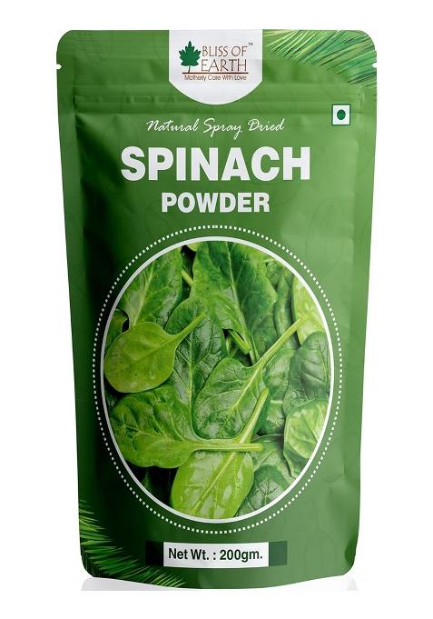 Bliss Of Earth Spinach Powder (Palak) Natural Spray Dried Loaded With Protein, Vitamin & Other Nutrition 200Gm