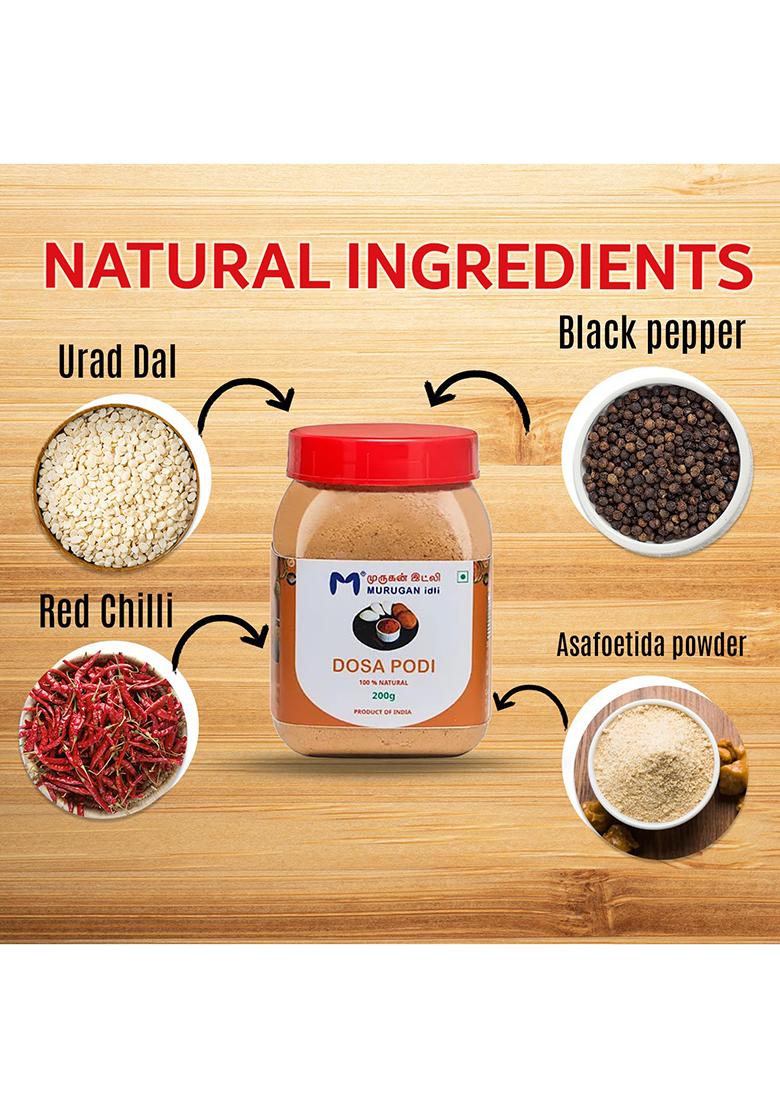 Murugan Idli Dosa Podi Pack Of 2 (200G + 200G) | Authentic South Indian Spiced Powder For Dosa, Perfect Breakfast, Snacks & Cooking Traditional Flavor Rich Taste