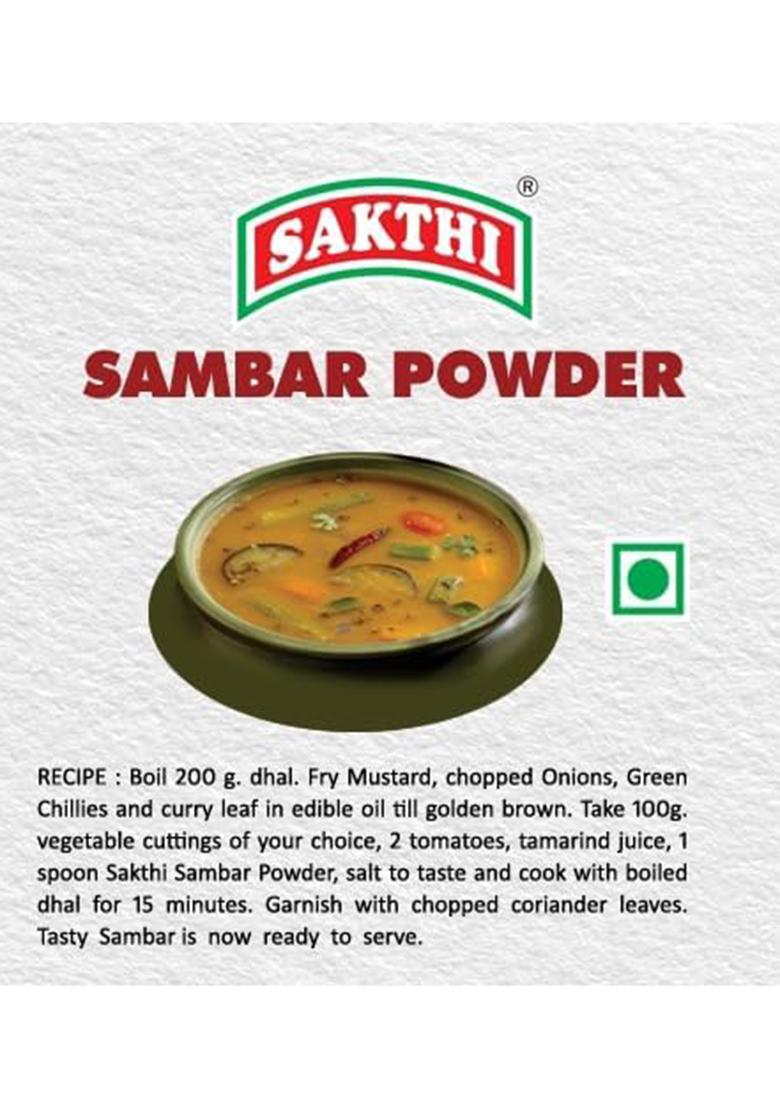 Sakthi 500G South Indian Flavoured Sambar Powder For Cooking | 100% Vegetarian Mixed Masala Preparation Rich Aroma & Flavor Premium Spices Blend Podi