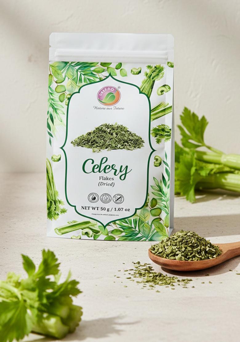 Saipro Nature Our Future Dried Celery Flakes 50 Gm, Leaves For Juices, Salads, Soups Smoothies | Herbs Seasoning| Sausage| Pesto| Natural, No Preservatives