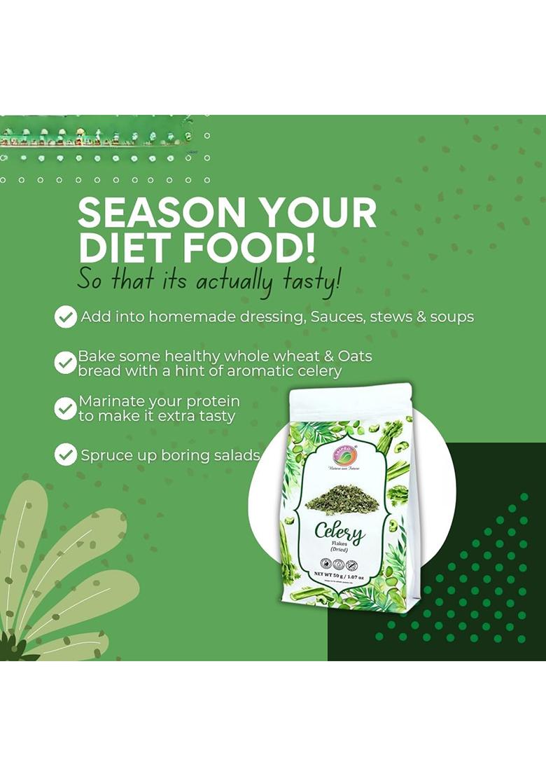 Saipro Nature Our Future Dried Celery Flakes 50 Gm, Leaves For Juices, Salads, Soups Smoothies | Herbs Seasoning| Sausage| Pesto| Natural, No Preservatives