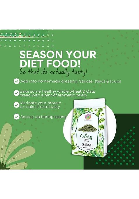 Saipro Nature Our Future Dried Celery Flakes 50 Gm, Leaves For Juices, Salads, Soups Smoothies | Herbs Seasoning| Sausage| Pesto| Natural, No Preservatives