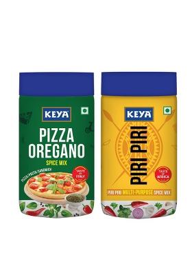 Keya Sprinklers Combo | Italian Pizza Oregano 75G/80G Piri Spice Mix 90G/100G Seasonings For & Pasta Premium All Natural Healthy Blend Pizza, Sprinkler No Artificial Flavours And Colours Pack Of 2