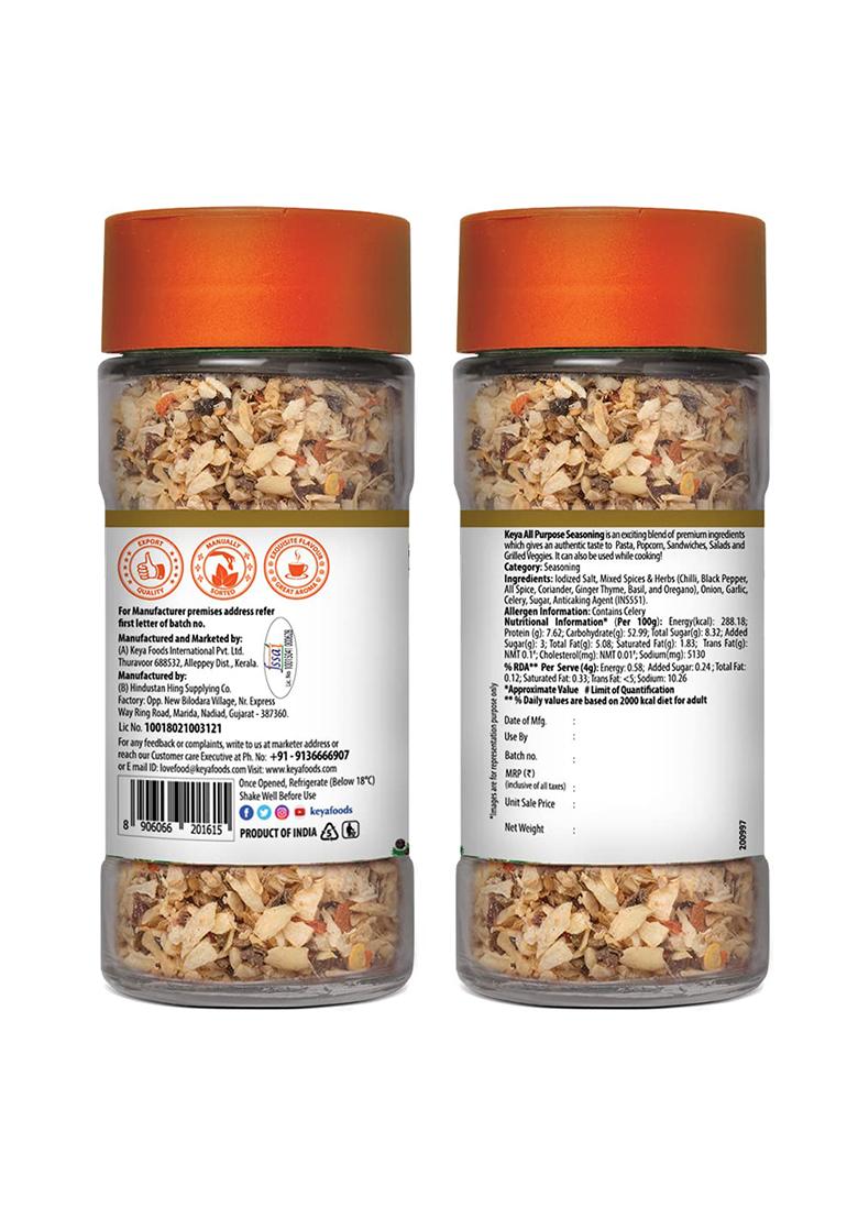 Keya All Purpose Seasoning 60Gm L Natural & Healthy Spice Blend For Pizza, Pasta| Glass Bottle | Premium Herbs And Spices,