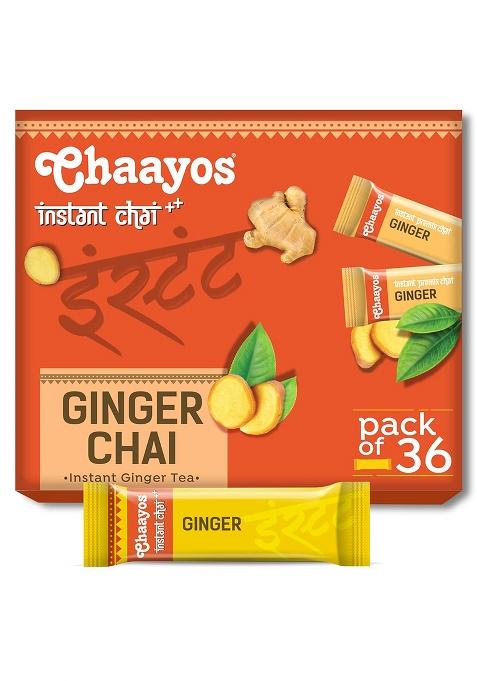 Chaayos Assam Instant Tea Premix - Ginger Regular Sugar (14Gm * 36 Sachets) (Makes 100 Ml), Tea, Adrak Chai, 1 Min Powder