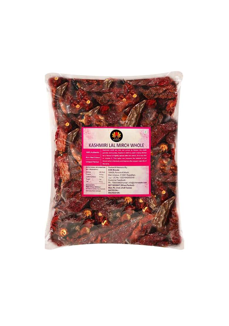 C.H.K. Masala Whole Kashmiri Lal Mirchi - 200 Grams | Sabut Mirch Stemless Handpicked & Natural Sukhi High Paprika Less Spicy Dry Red Chilly Indian - Indya