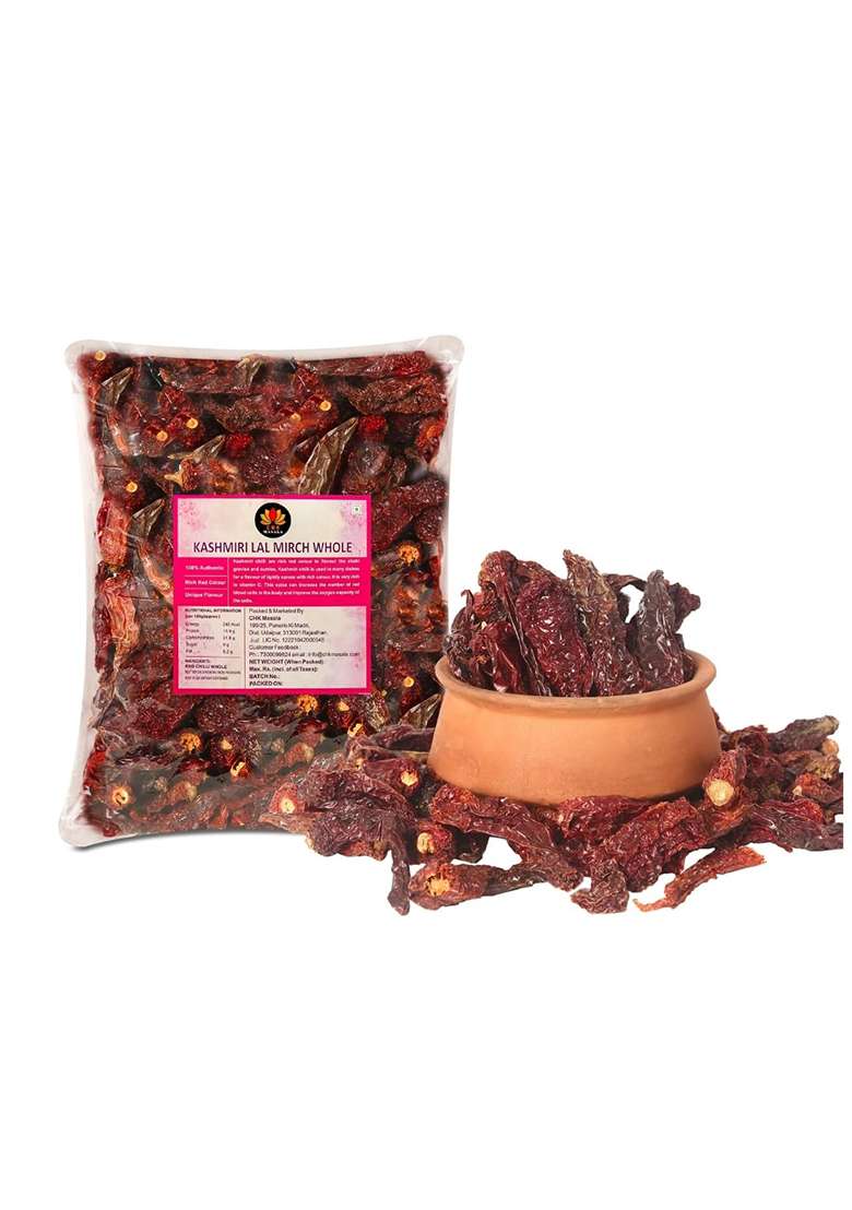 C.H.K. Masala Whole Kashmiri Lal Mirchi - 200 Grams | Sabut Mirch Stemless Handpicked & Natural Sukhi High Paprika Less Spicy Dry Red Chilly Indian - Indya