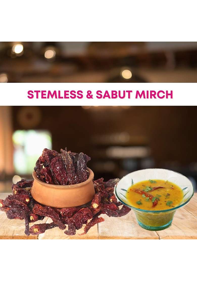 C.H.K. Masala Whole Kashmiri Lal Mirchi - 200 Grams | Sabut Mirch Stemless Handpicked & Natural Sukhi High Paprika Less Spicy Dry Red Chilly Indian - Indya