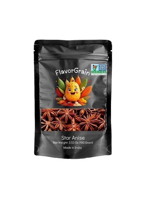 Flavorgrain Star Anise 100 Grams | Aromatic And Flavorful Dried Pods For Cooking Baking Traditional Indian Whole Spices Kitchen Chakri Phool Khada Masala