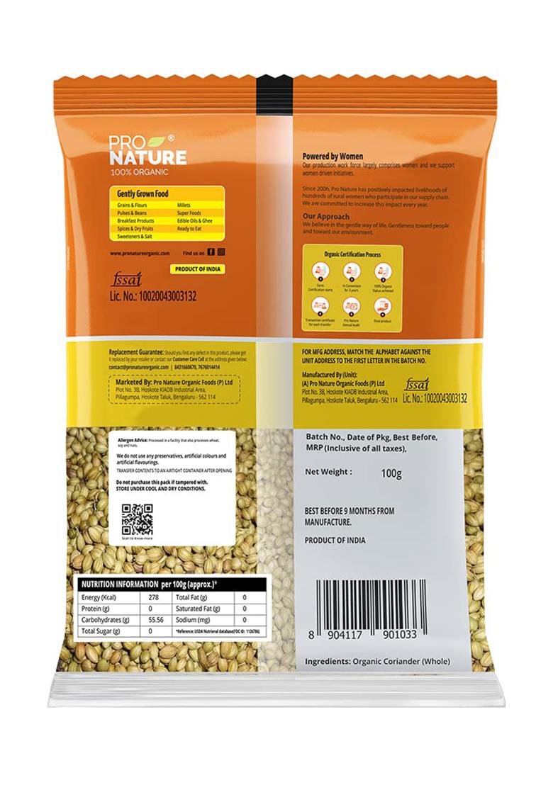 Pro Nature 100% Organic Coriander Whole