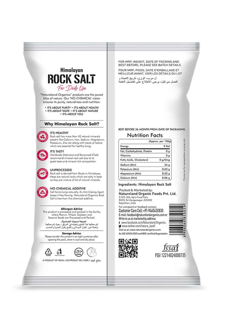 Natureland Organics Himalayan Pink Rock Salt 1 Kg - Organic - Indya