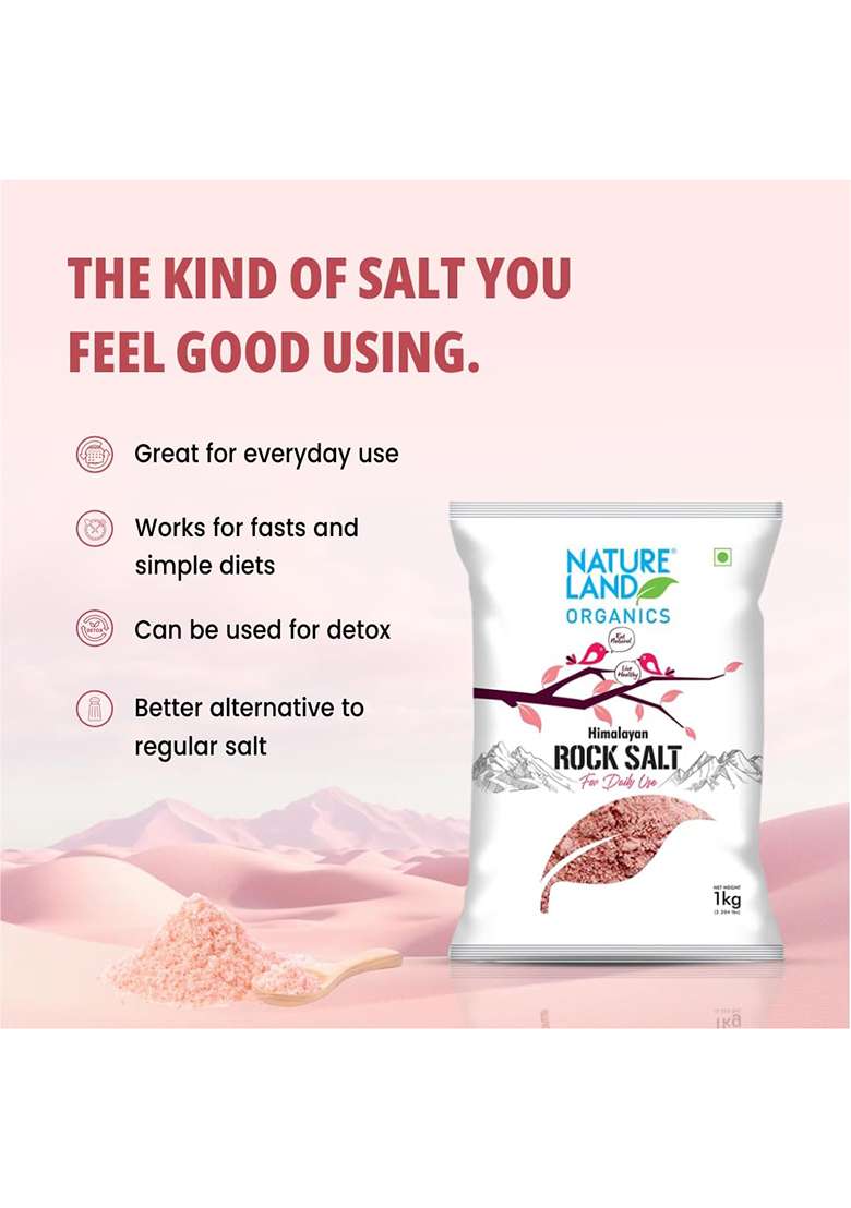 Natureland Organics Himalayan Pink Rock Salt 1 Kg - Organic - Indya