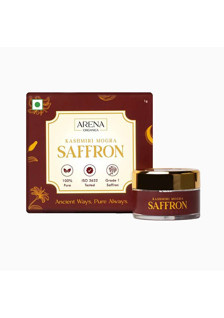 Arena Organica Kashmiri Mongra Saffron | Gi-Tagged Pampore Origin Grade-A Pure Kesar Iso 3632 Tested Premium Zafran Threads (1G) - Indya