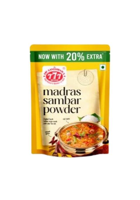 777 Brand Sri Ganeshram'S Sambar Powder 100G + 20G Extra (Pack Of 2) | Madras Masala Authentic South Indian Style Total 240G