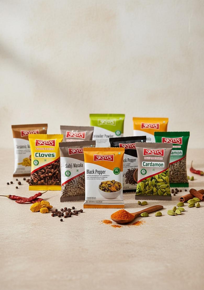Skylys Spices & Masala Combo Pack Haldi,Dhaniya,Chilli,Jeera,Sambar Powder | Garam,Sabzi Kashmiri Mirch,Whole Jeera,Mustard,Dalchini,Sounf,Elaichi,Clove,Methi Seeds,Black Papper,Kasuri Methi|Aappalam