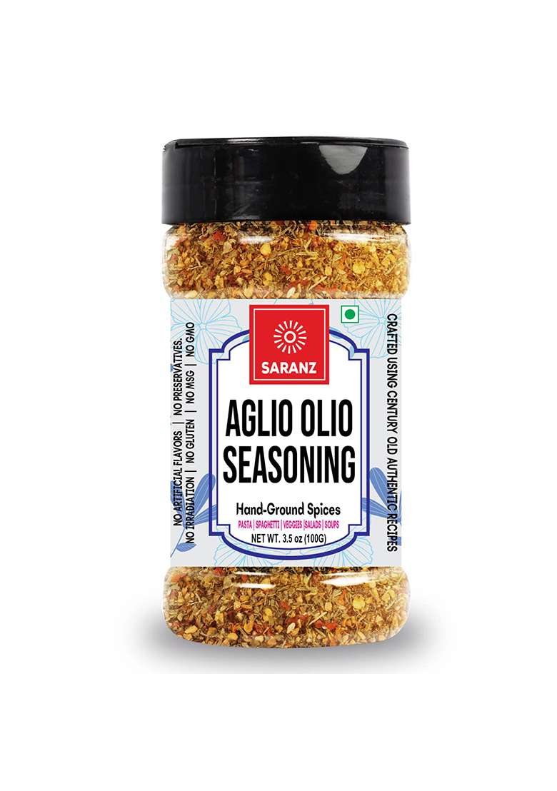 Saranz Aglio Olio Mix Exotic Seasoning Ideal For Salads, Soups, Main Dishes, Pasta, Spaghetti, And Vegetables Dairy-Free, Gluten-Free, Aromatic Vegan Seasonings-100 Grams Sprinkler Jar - Indya