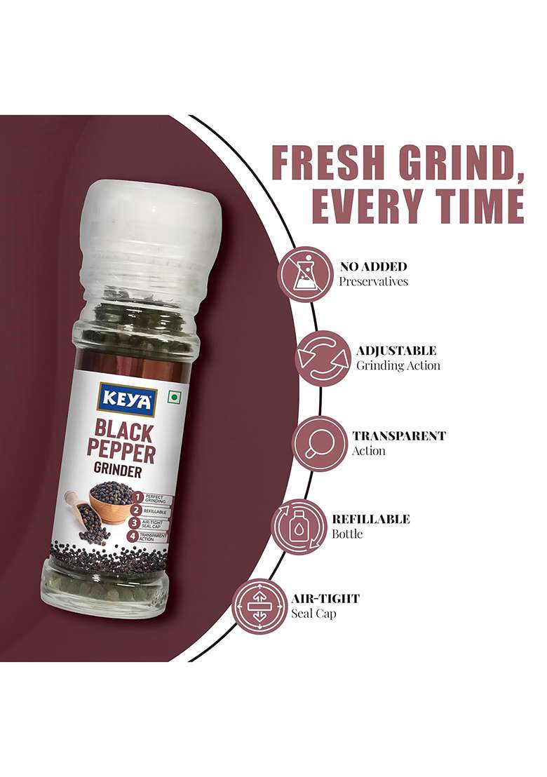 Keya Malabar Black Pepper Grinder | Exotic Spices Blend 50 Gm X 1 - Indya