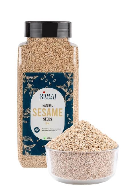 Rivaaj White Sesame Seeds (Til) - 500G | Pure & Natural No Artificial Flavours, Colours Or Preservatives |Tal Safed Til For Eating