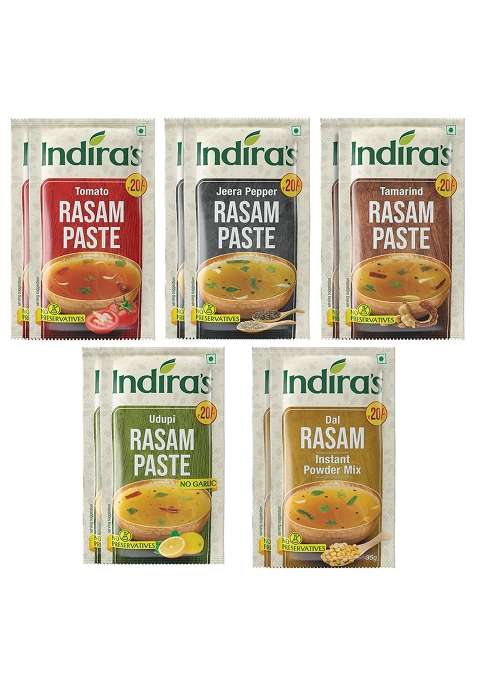 Indira'S Instant Rasam Combo Pack Of 10 Just Add Hot Water - 5 Tasty (Pepper+Udupi+Dal+Tamarind+Tomato) Flavours.