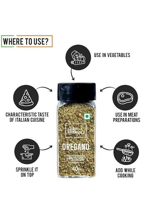 Chef Urbano Combo Of Oregano 30G & Chilli Flakes 40G Sprinkler | (Pack 2) Italian Herbs Pizza And Pasta Seasoning Premium Spices Flakes/Leaves Glass Bottle