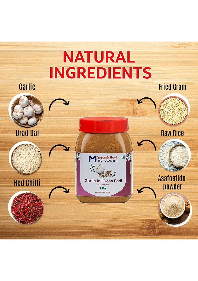 Murugan Idli Garlic Podi Pack Of 2 (200G + 200G) | Authentic South Indian Spiced Powder For Idli, Dosa & Rice Perfect Breakfast, Snacks Cooking Traditional Flavor Rich Tast