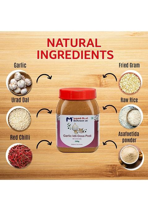 Murugan Idli Garlic Podi Pack Of 2 (200G + 200G) | Authentic South Indian Spiced Powder For Idli, Dosa & Rice Perfect Breakfast, Snacks Cooking Traditional Flavor Rich Tast